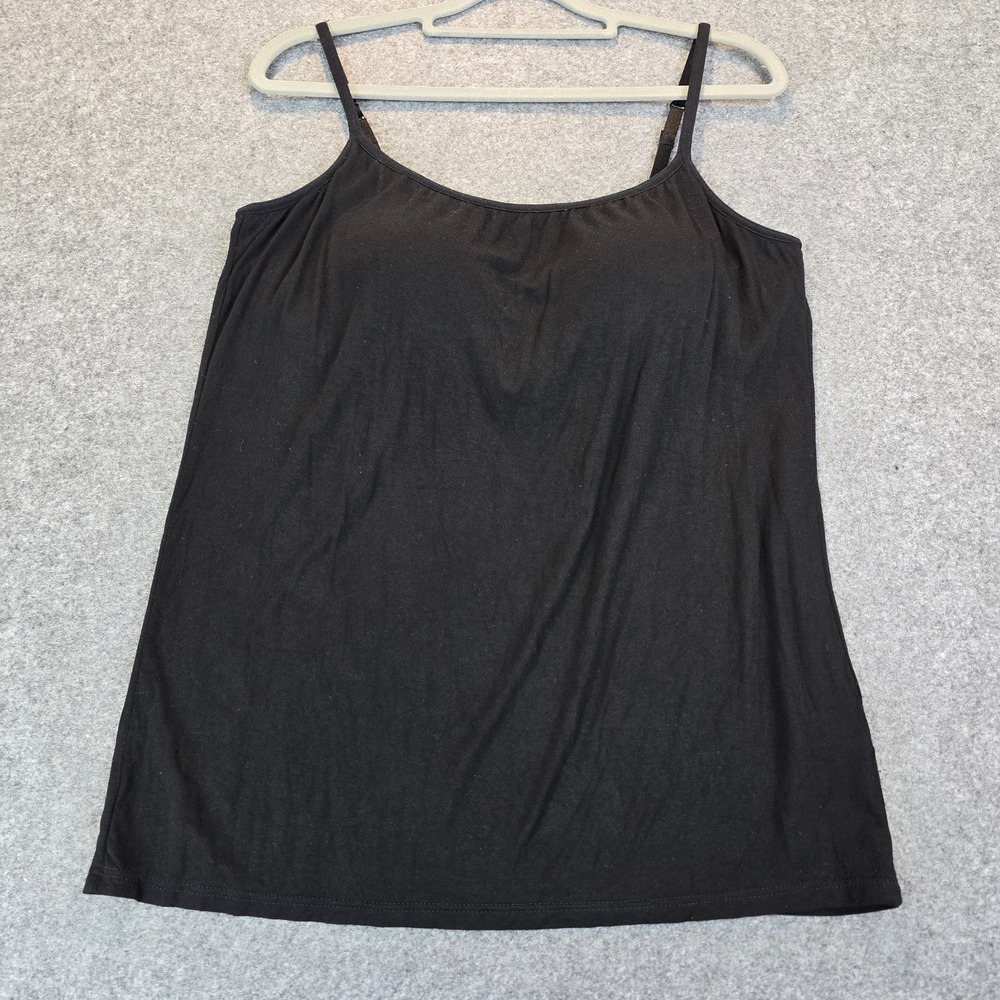 Womens Camisole Top Black Comfort Built In Bra Padded Spaghetti Strap Round Neck